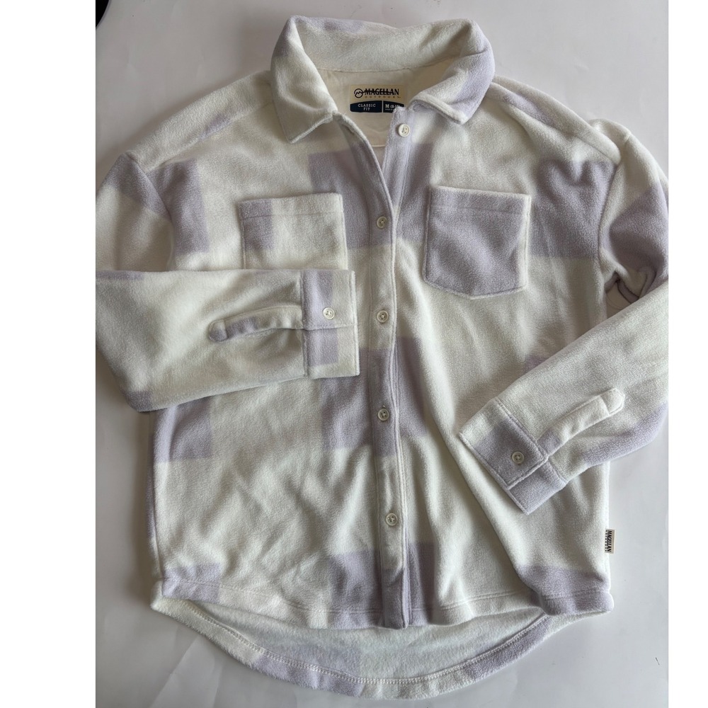 Magellan‎ Outdoors Youth Medium 8/10 White Purple Plaid Fleece Shirt Jacket NWOT